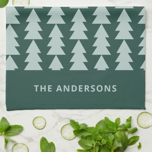 幾何学的モダン青クリスマスツリーのグラフィック キッチンタオル (折り畳み)