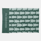 幾何学的モダン青クリスマスツリーのグラフィック キッチンタオル (横)