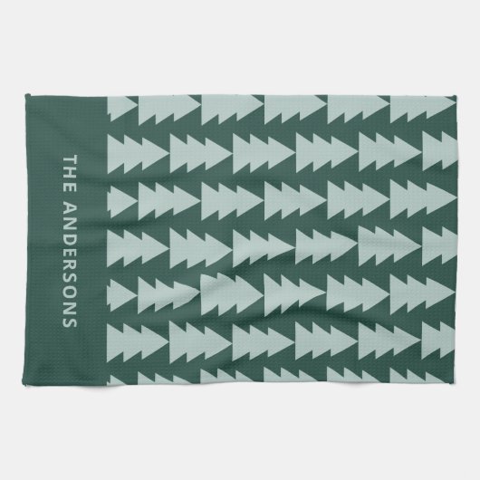幾何学的モダン青クリスマスツリーのグラフィック キッチンタオル (横)
