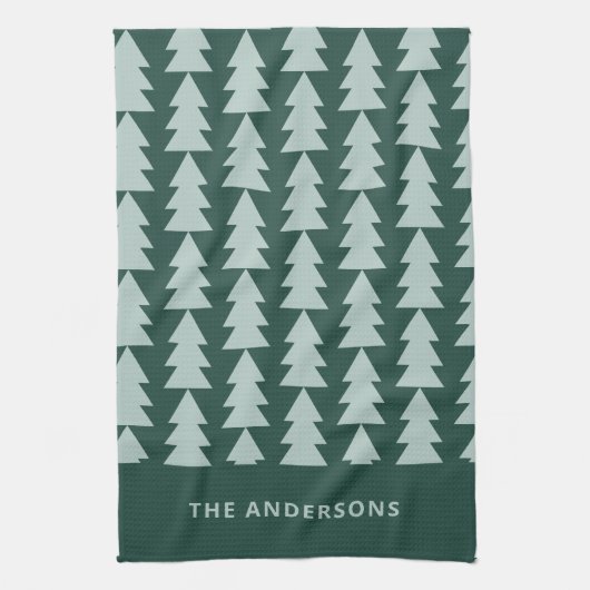 幾何学的モダン青クリスマスツリーのグラフィック キッチンタオル (縦)