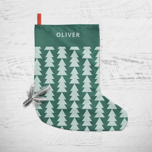 幾何学的モダン青クリスマスツリーのグラフィック スモールクリスマスストッキング