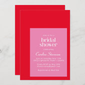 幾何学的モダン鮮やかなピンク色の赤ブライダルシャワー 招待状 (正面/裏面)