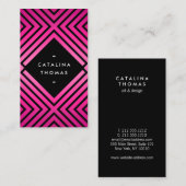 幾何学的モダン黒はっきりしたとネオンピンクのパターン 名刺 (正面/裏面)
