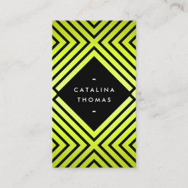 幾何学的モダン黒はっきりした色とネオン黄色のパターン 名刺