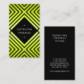 幾何学的モダン黒はっきりした色とネオン黄色のパターン 名刺 (正面/裏面)
