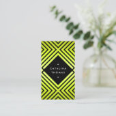 幾何学的モダン黒はっきりした色とネオン黄色のパターン 名刺 (スタンド正面)