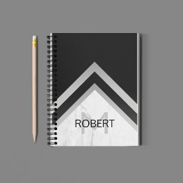 幾何学的モノグラムのシボロンブラックシルバー大理石 ノートブック