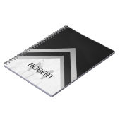 幾何学的モノグラムのシボロンブラックシルバー大理石 ノートブック (左側)