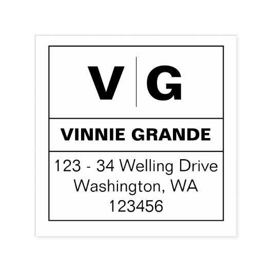 幾何学的モノグラムはっきりした差出人住所スクエア セルフインキングスタンプ (デザイン)