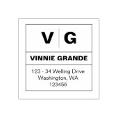 幾何学的モノグラムはっきりした差出人住所スクエア ラバースタンプ (インプリント)