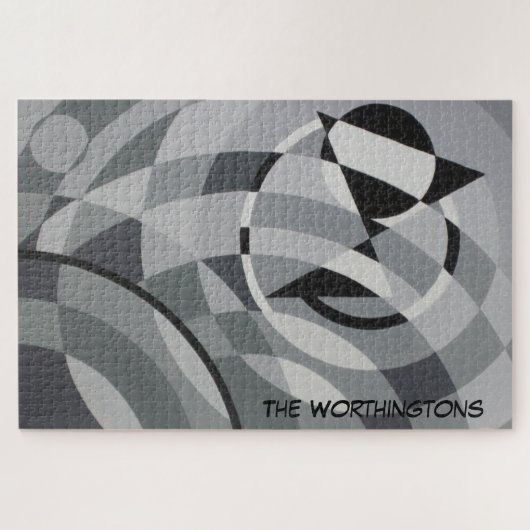 幾何学的モノグラム名(白黒) ジグソーパズル (横)