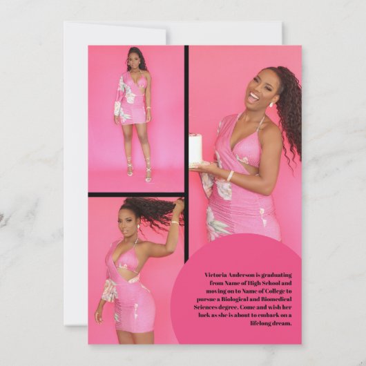 幾何学的ユニークピンクブラック4枚の写真卒業 招待状 (裏面)