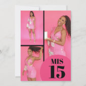 幾何学的ユニークピンクブラック4枚フォトキンチェニェラ 招待状 (裏面)