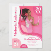 幾何学的ユニークピンク白4枚の写真卒業 招待状 (正面)