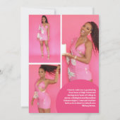 幾何学的ユニークピンク白4枚の写真卒業 招待状 (裏面)