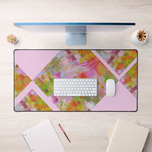 幾何学的ユニーク抽象芸術ピンク緑 デスクマット (オフィス1)