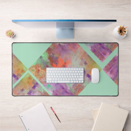 幾何学的ユニーク抽象芸術ミントグリーン&オレンジ デスクマット