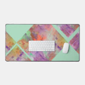 幾何学的ユニーク抽象芸術ミントグリーン&オレンジ デスクマット (キーボード&マウス)