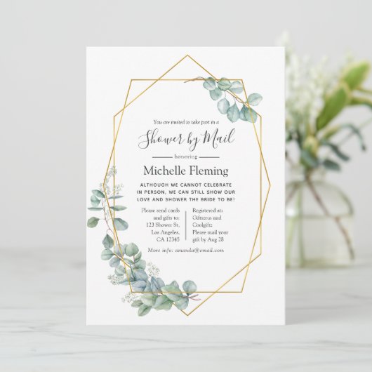 幾何学的ユーカリブライダルまたはベビーシャワーbyメール 招待状 (スタンド正面)