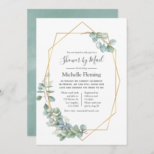 幾何学的ユーカリブライダルまたはベビーシャワーbyメール 招待状 (正面/裏面)