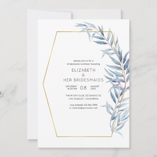 幾何学的ユーカリプスブリデスメイドランチョン 招待状 (正面)