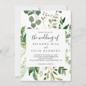 幾何学的ユーカリプタスブラウンフローラ結婚ズ 招待状 (正面)