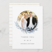 幾何学的ユーカリ結婚の写真 サンキューカード (正面/裏面)