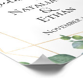 幾何学的ユーカリ結婚の葉の歓迎 ポスター (角)