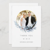 幾何学的ユーカリ結婚プスの写真コラージュ サンキューカード (正面/裏面)