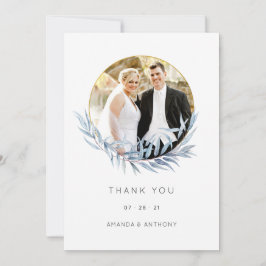 幾何学的ユーカリ結婚プスの写真コラージュ サンキューカード