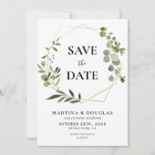 幾何学的ユーカリ結婚式の日付カードを保存 招待状 (正面)