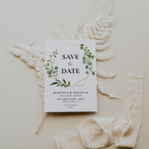 幾何学的ユーカリ結婚式の日付カードを保存