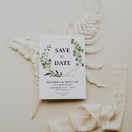 幾何学的ユーカリ結婚式の日付カードを保存 招待状