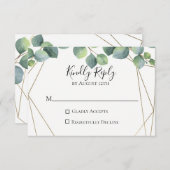 幾何学的ユーカリ結婚式RSVPカード 出欠カード (正面/裏面)