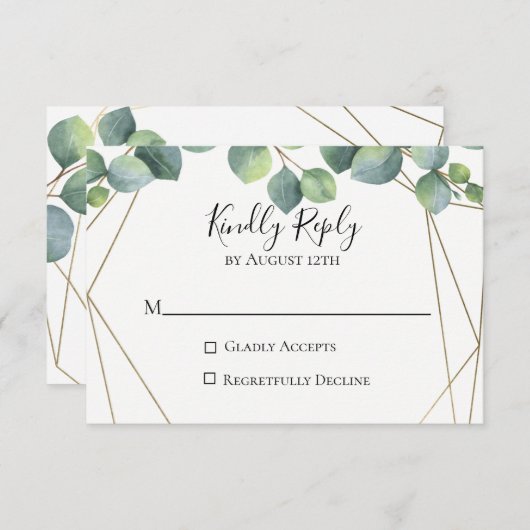 幾何学的ユーカリ結婚式RSVPカード 出欠カード (正面/裏面)