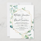 幾何学的ユーカリ緑と写真 招待状 (正面)