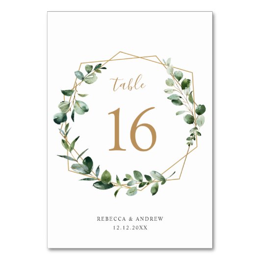 幾何学的ユーカリ緑の表の番号カード テーブルナンバー (裏面)