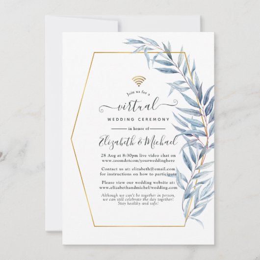 幾何学的ユーカリ葉ス・バ結婚ーシャル 招待状 (正面)