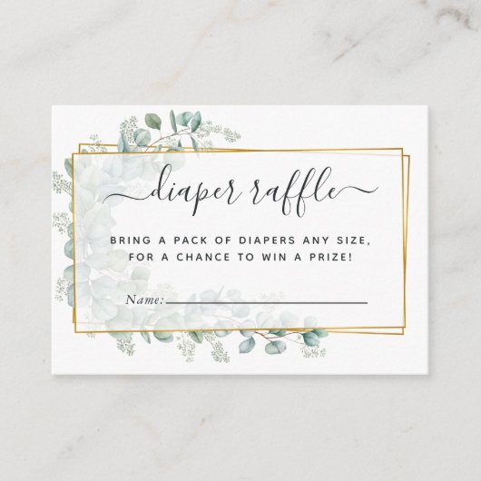 幾何学的ユーカリ赤ちゃんシャワーおむつラッフル エンクロージャーカード (正面)