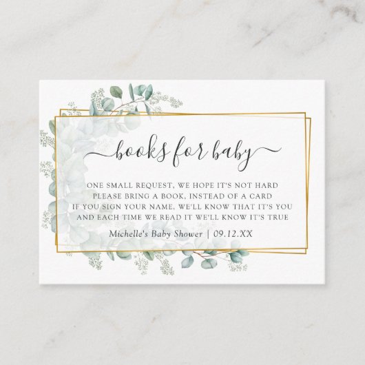 幾何学的ユーカリ赤ちゃんシャワーブックリクエスト エンクロージャーカード (正面)