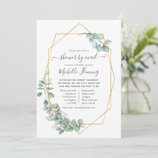 幾何学的ユーカリ赤ちゃんシャワーbyメール 招待状 (スタンド正面)