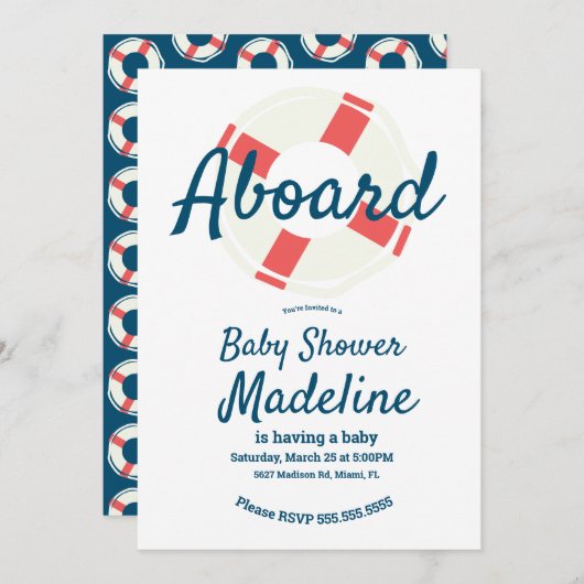 幾何学的ライフ救リングや輪航海のベビーシャワー 招待状 (正面/裏面)