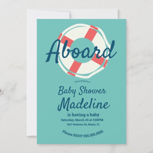 幾何学的ライフ救リングや輪航海のベビーシャワー 招待状 (正面)