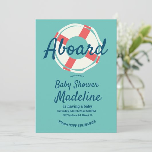幾何学的ライフ救リングや輪航海のベビーシャワー 招待状 (スタンド正面)