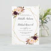 幾何学的リースブルゴーニュ赤面結婚フローラ 招待状 (スタンド正面)