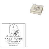 幾何学的リーフモノグラムフレーム |の結婚住所 ラバースタンプ (押印)