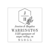 幾何学的リーフモノグラムフレーム |の結婚住所 ラバースタンプ (インプリント)