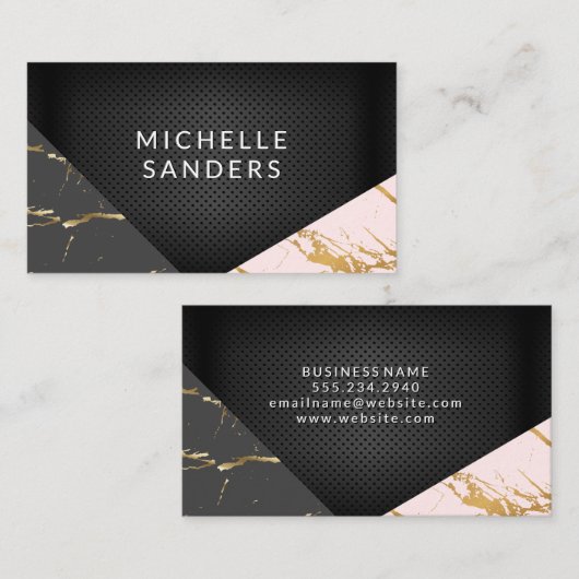 幾何学的レザーメッシュ |大理石金ゴールド 名刺 (正面/裏面)