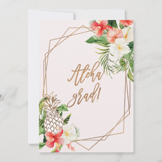 幾何学的レッドフローラアロハグラード卒業 招待状 (裏面)