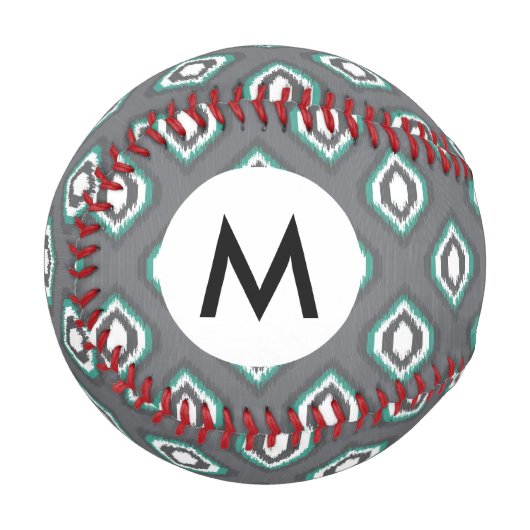 幾何学的レトロイカットの部族パターン 野球ボール (正面左)